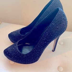 Aldo Black Platform Stiletto Pumps With Rhinestones Coquette Girl Club Wear